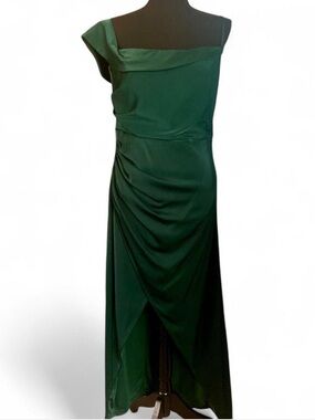 Lulus Showing Off a Little Dark Green Asymmetrical Tulip Midi Dress
